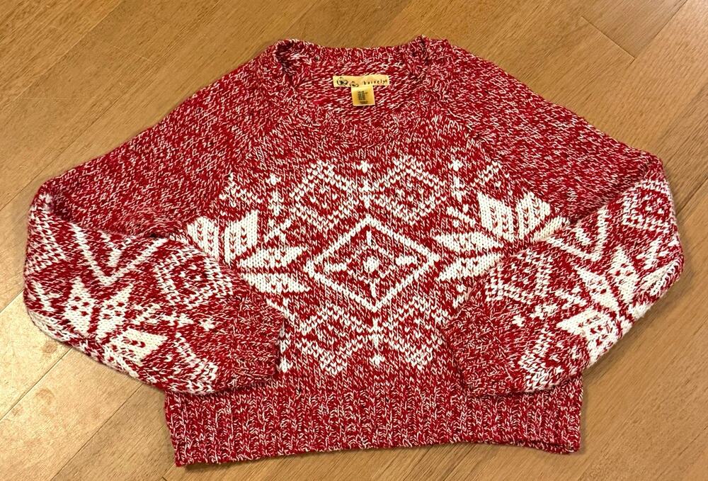 Kaisely Fair Isle Sweater Womens XS Red White Snowflake Wool Blend Nordic Crop